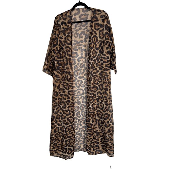 NEW Cover Up Animal Print Leopard Swim Tie Waist Kimono Duster Beach Sheer Flowy - Picture 6 of 10